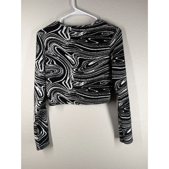 Zara Womens Black White Cropped Sweater Sz L Retro Disco Funky Keyhole Cozy Rave - Picture 4 of 7